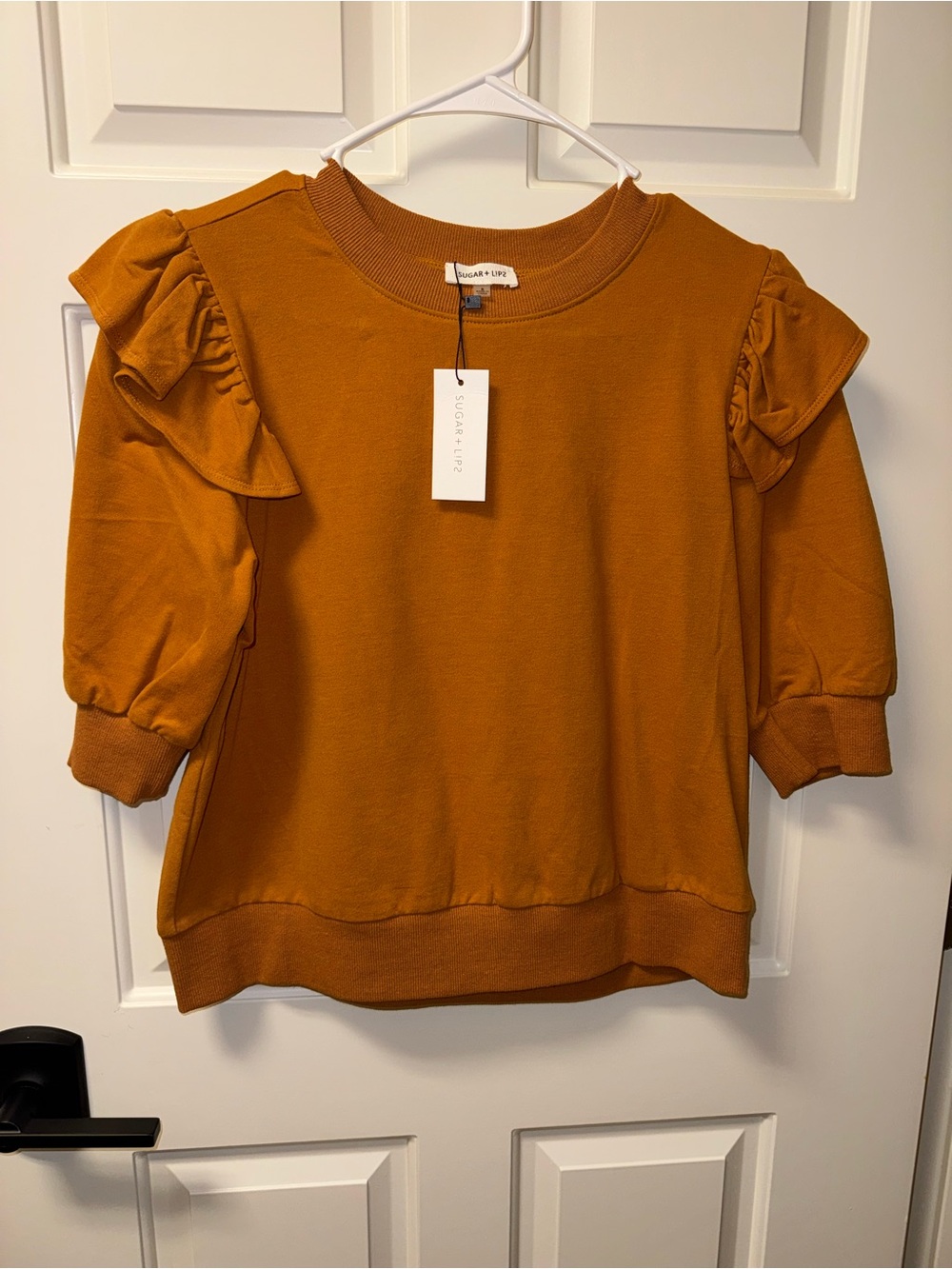 Sugarlips Ruffle Shoulder Short Sleeve Sweatshirt New with Tags size Small